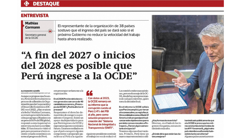 A fin del 2027 o inicios del 2028 es posible que Perú ingrese a la OCDE